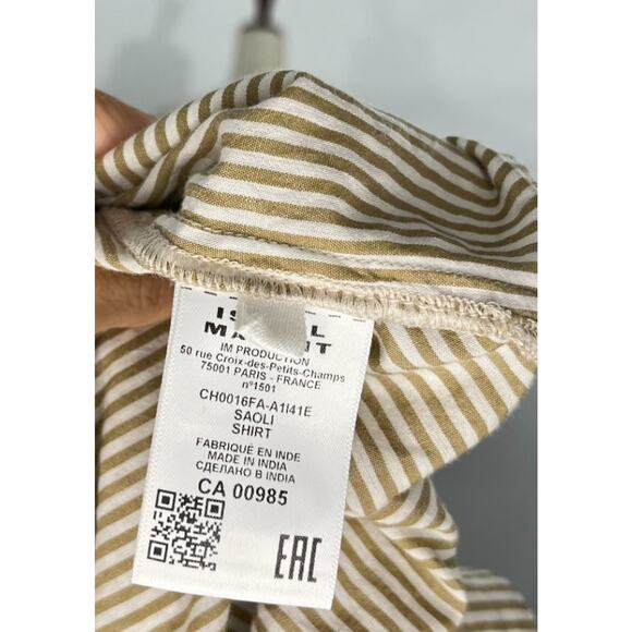 ISABEL MARANT Etoile Sz 40 8 Saoli Tan Stripe Ruffle Trim Shirt Top - Picture 4 of 10